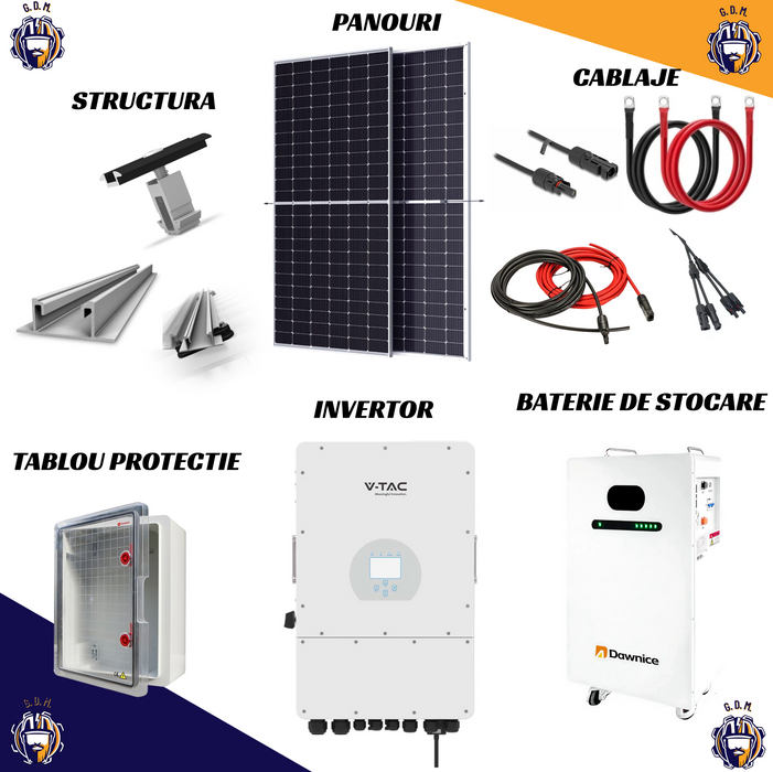 Kit Panouri Fotovoltaice 10,56 kW Trifazat | Invertor Deye 10kW + 24 Panouri Jinko + Baterie Dawnice 10kW