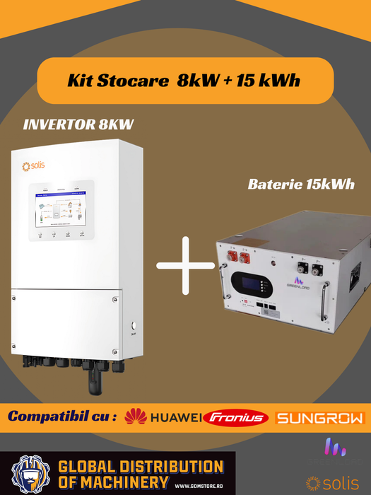 Kit Stocare Huawei, Fronius, Sungrow 15 kWh | AC Coupled 3P 8/15 | Invertor Solis + Baterie LiFePO4 GreenLoad
