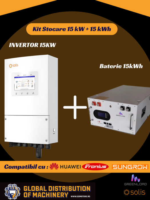 Kit Stocare Huawei, Fronius, Sungrow 15 kWh | AC Coupled 3P 15/15 | Invertor Solis + Baterie LiFePO4 GreenLoad