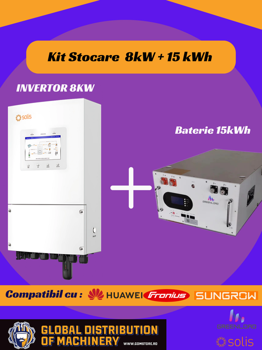 Kit Stocare Huawei, Fronius, Sungrow 15 kWh | AC Coupled 1P 8/15 | Invertor Solis + Baterie LiFePO4 GreenLoad