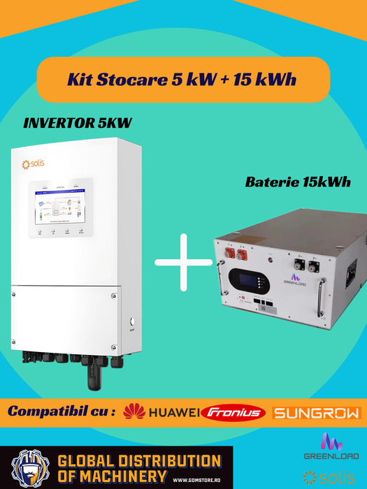 Kit Stocare Huawei, Fronius, Sungrow 15 kWh | AC Coupled 1P 5/15 | Invertor Solis + Baterie LiFePO4 GreenLoad
