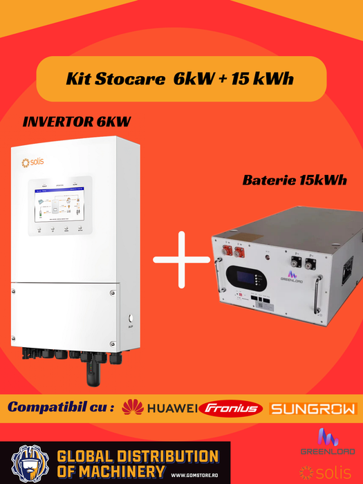 Kit Stocare Huawei, Fronius, Sungrow 15 kWh | AC Coupled 1P 6/15 | Invertor Solis + Baterie LiFePO4 GreenLoad