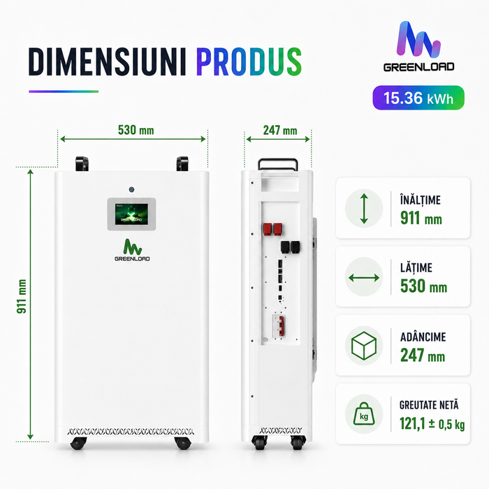 Baterie Litiu GreenLoad 15.36kWh 51.2V 300Ah